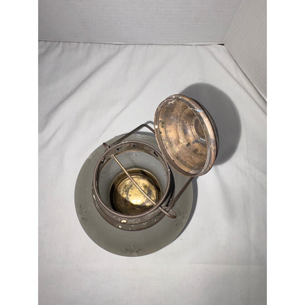 Frosted Etched Star Glass Brass Candle Lantern Hanging Tea Light Holder Vintage - Picture 12 of 14